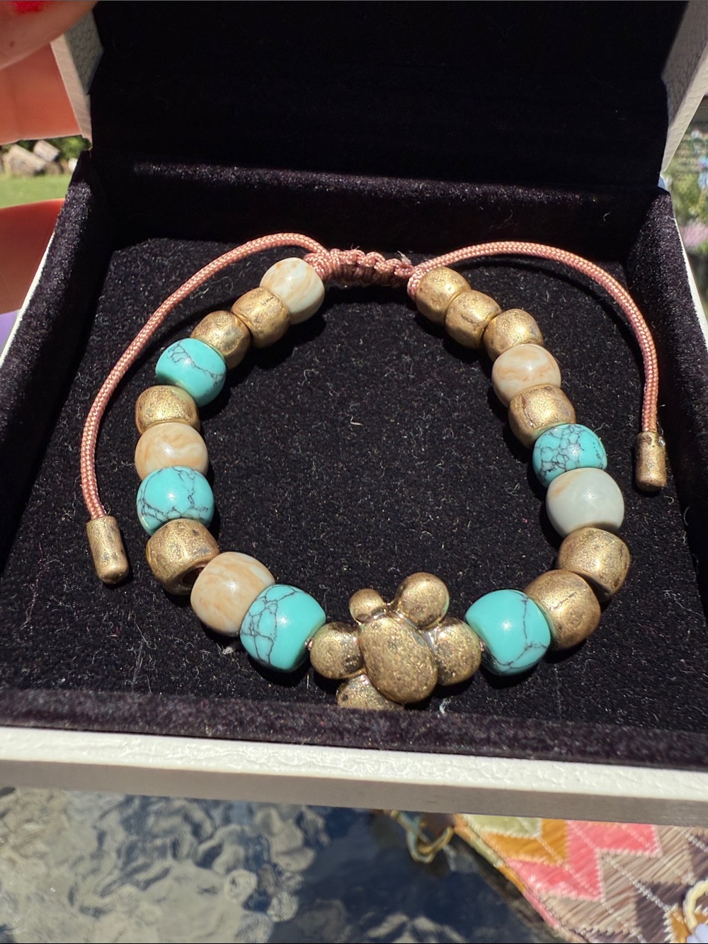 Turquoise & Gold Beaded Bracelet - Adjustable Women’s Bracelet - Picture 2 of 2